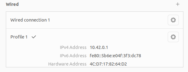 Screenshot of network settings showing the IPv4 and IPv6 addresses.